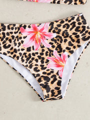 Pink Floral Leopard Print Push Up 2 Piece Swimsuit