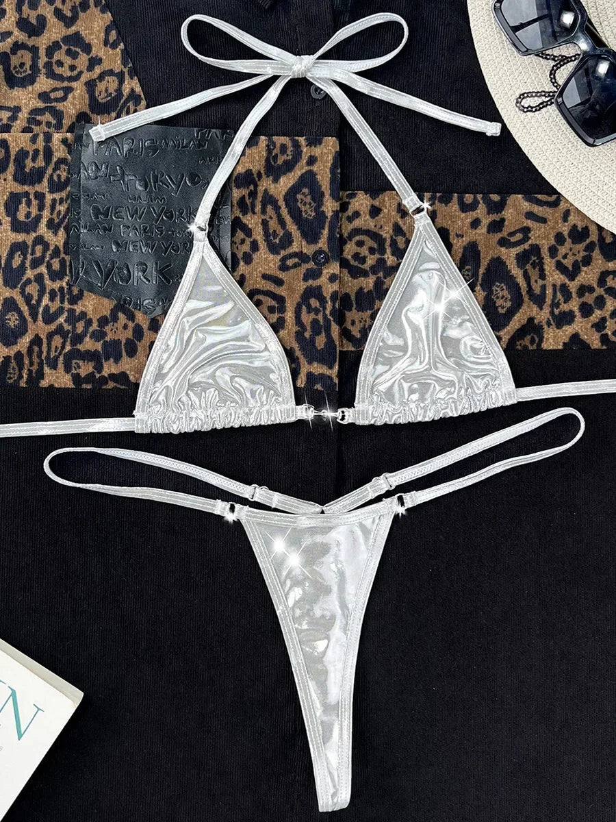 Shiny Halter Extreme Mini Micro G String Bikini