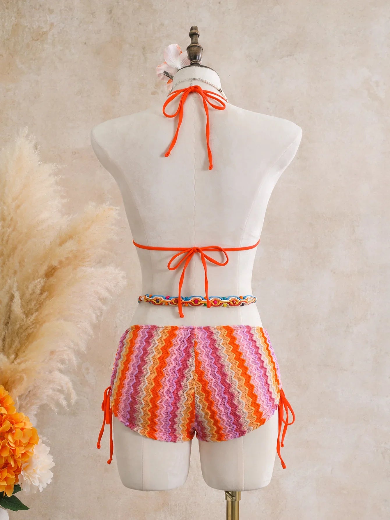 Vintage Orange Striped Bikini Set