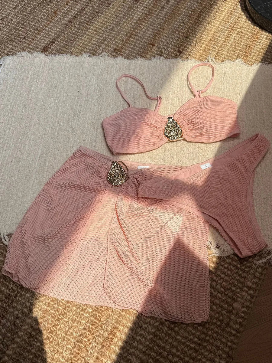 With Skirt Wrinkled Bandeau Bikini