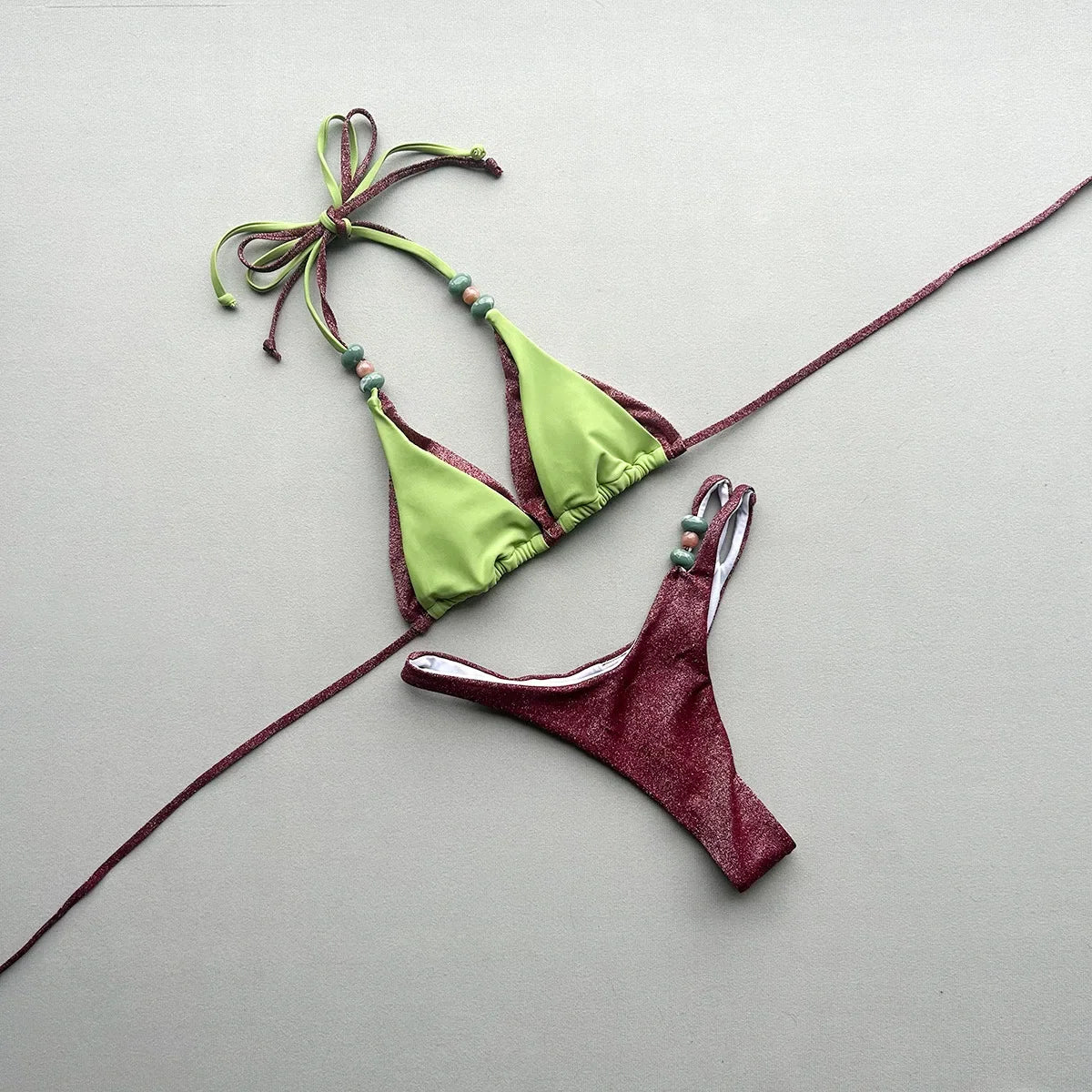 Summer Green Patchwork Bikini Set