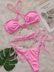 Wrap Around Halter Rhinestones Diamond Bikini