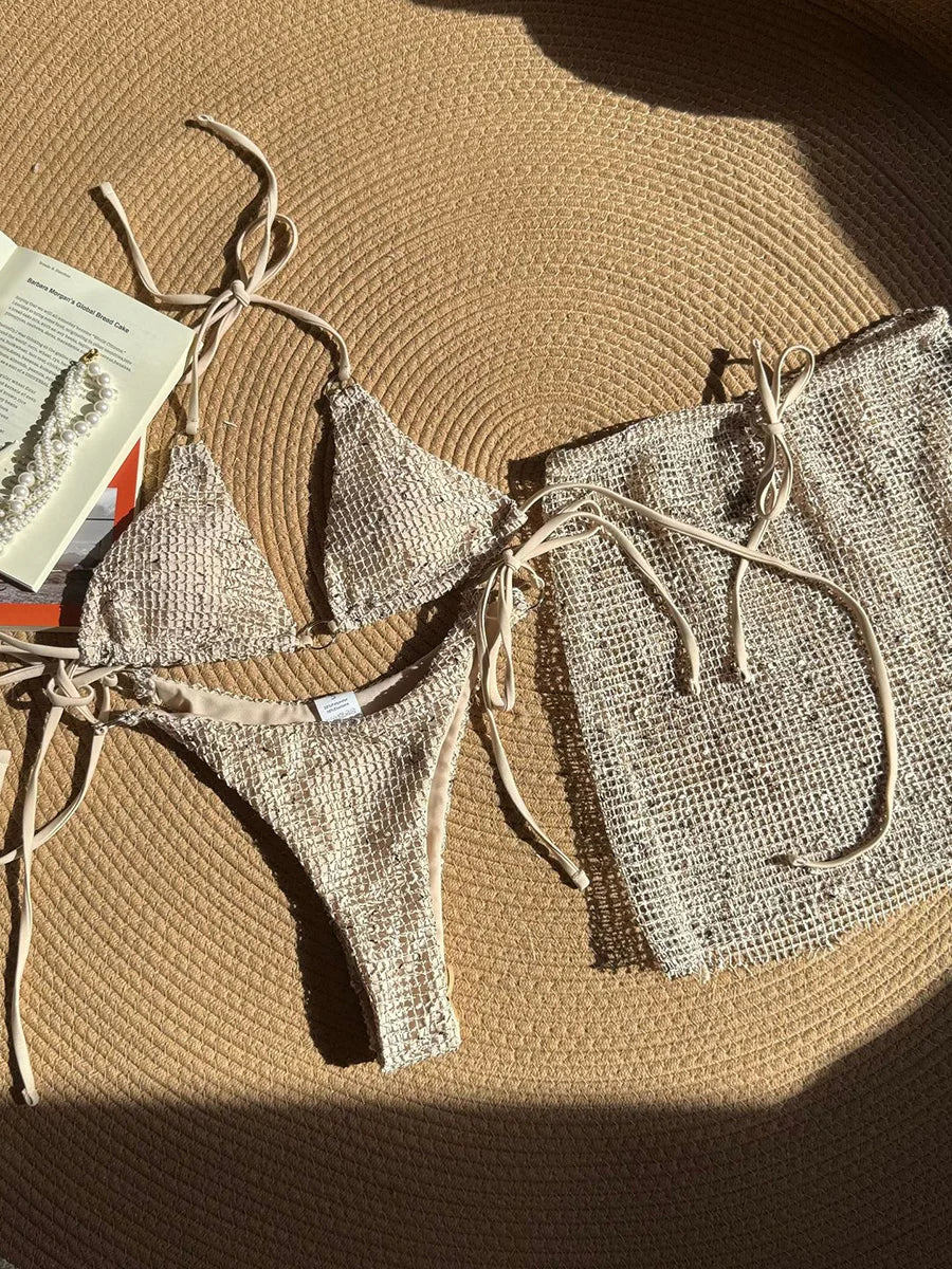 With Mesh Sarong Skirt Halter Bikini