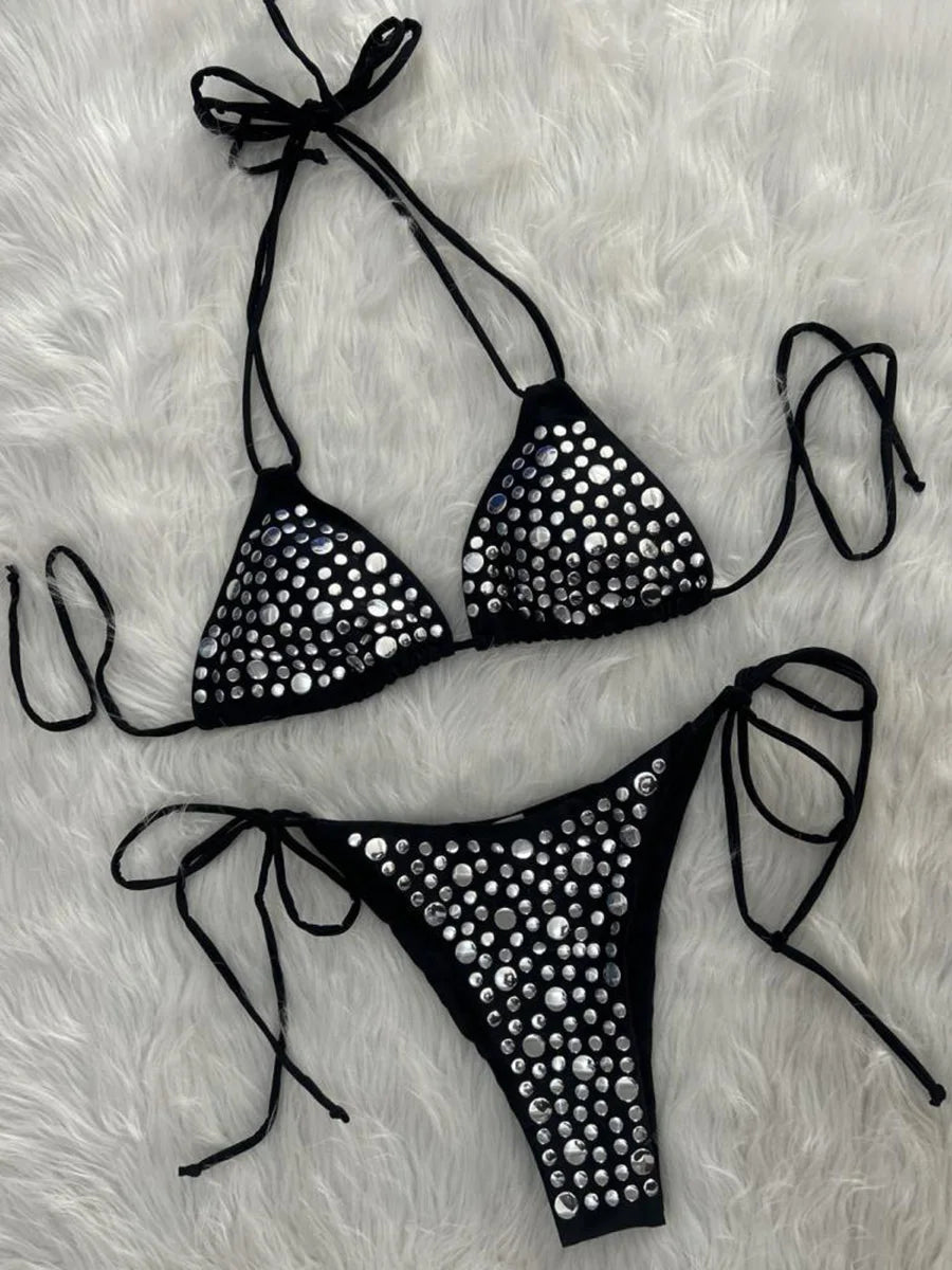 Metallic Sequins Halter Bikini