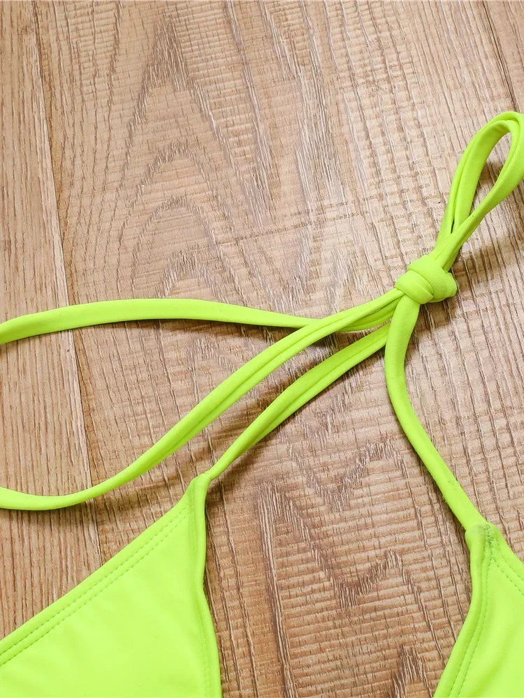 Halter Neon Green Brazilian Thong Bikini