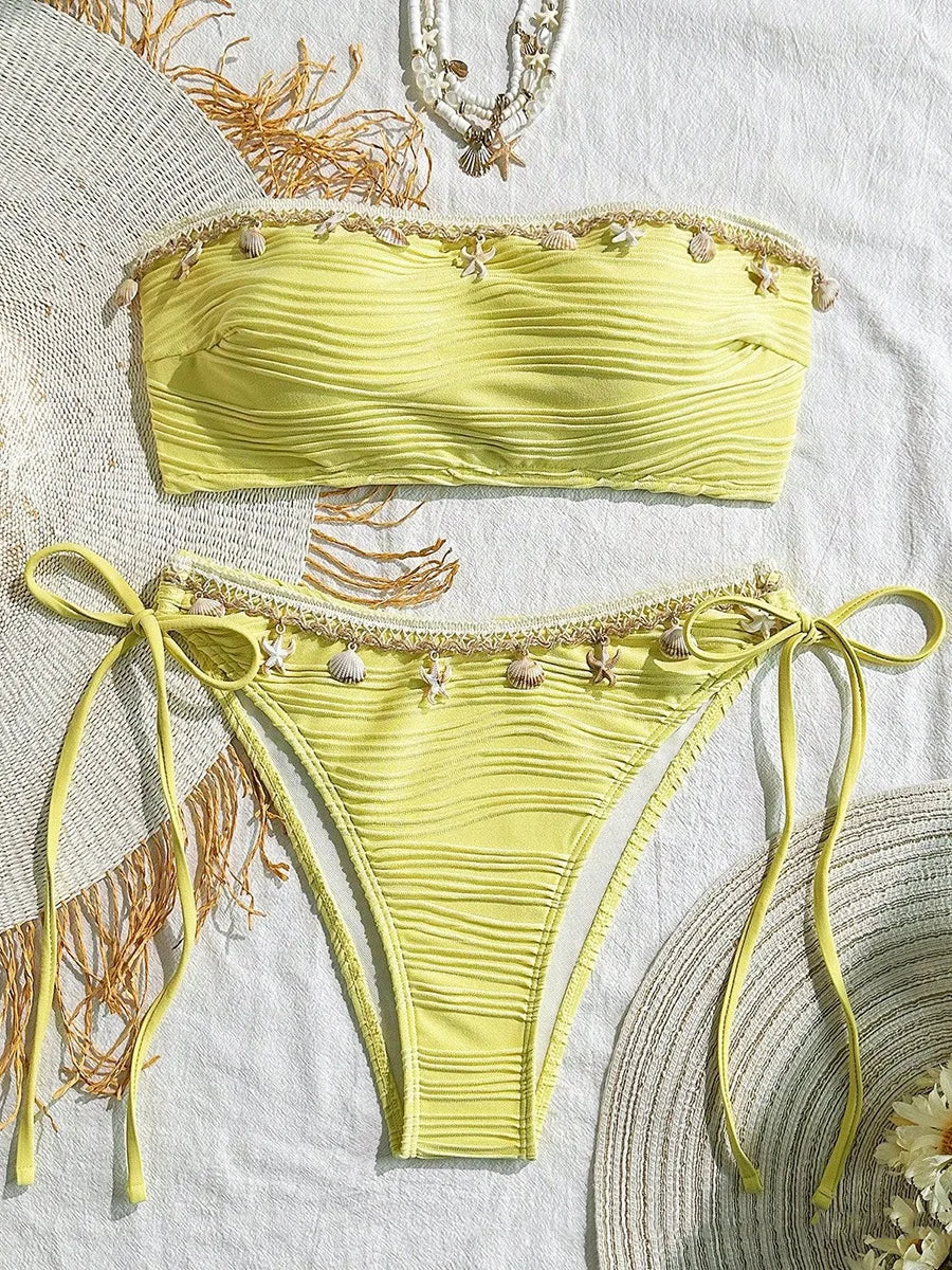 XS - XL Bandeau Wrinkled High Cut Bikini