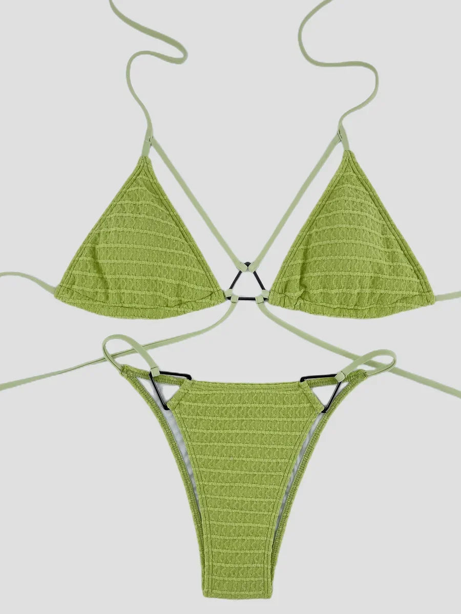 Sexy Wrinkled Halter High Cut Bikini