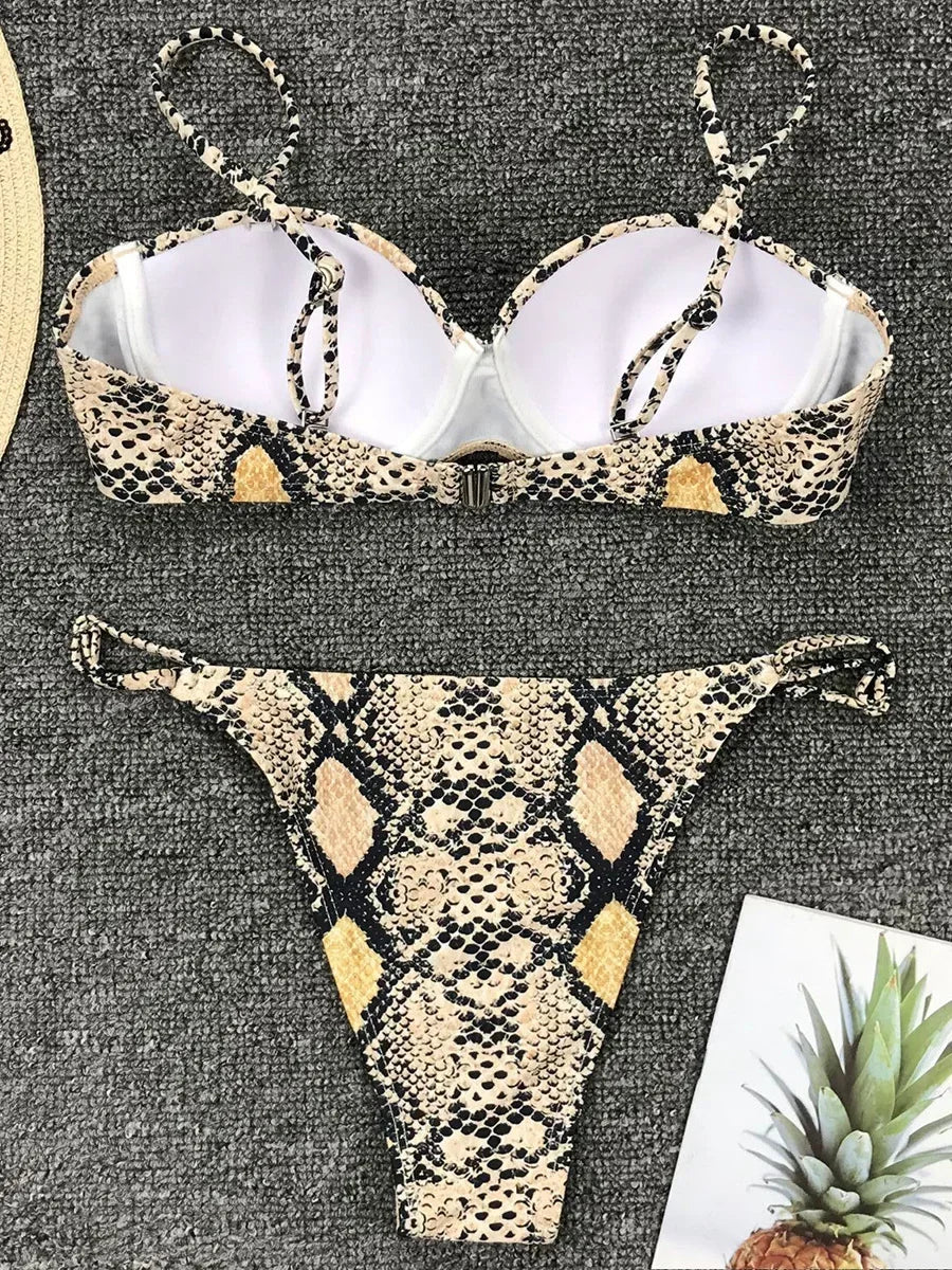 Sexy Snake Printed Underwired Bra Cup Bikini