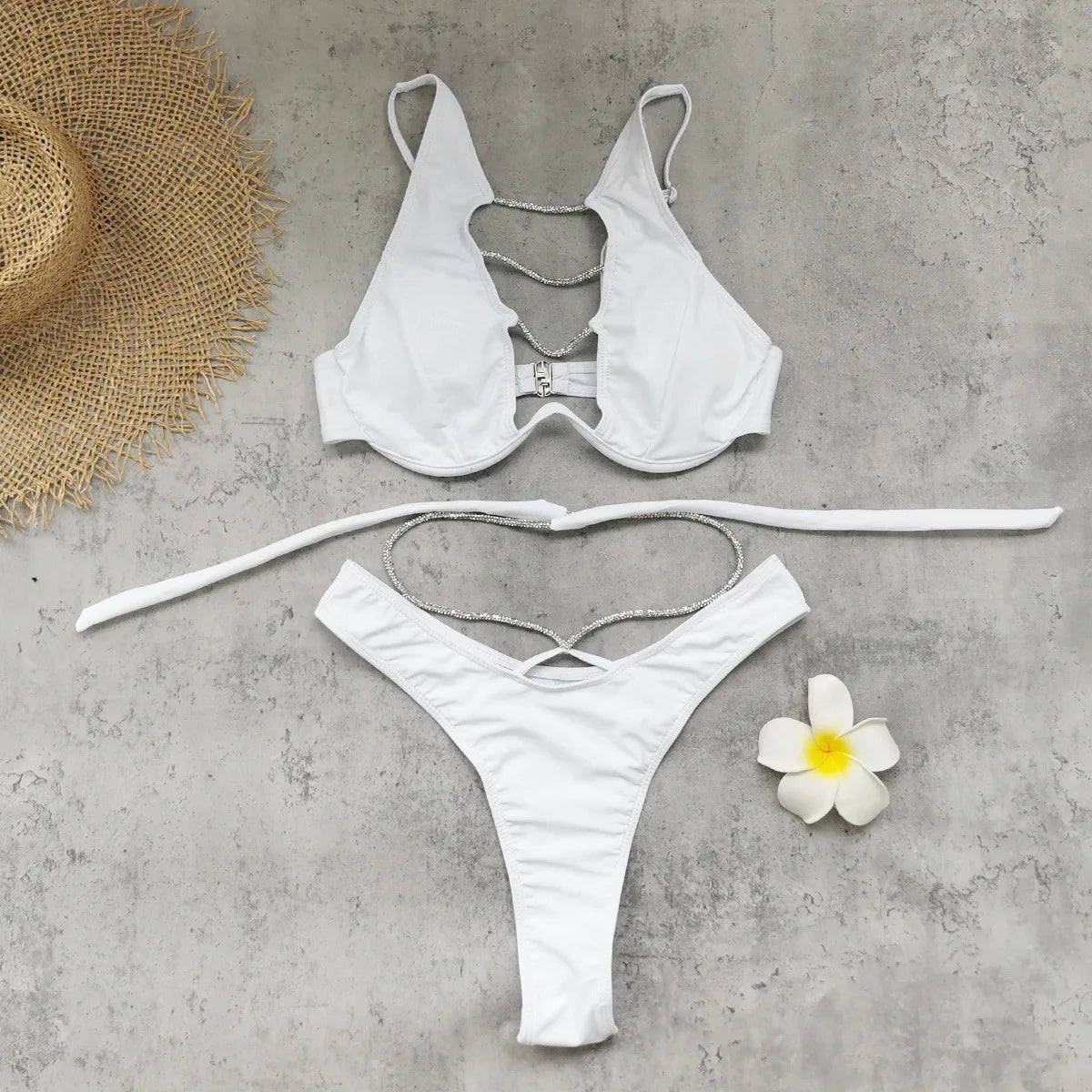 Luxury Diamond Belt High Waist Bikini Set