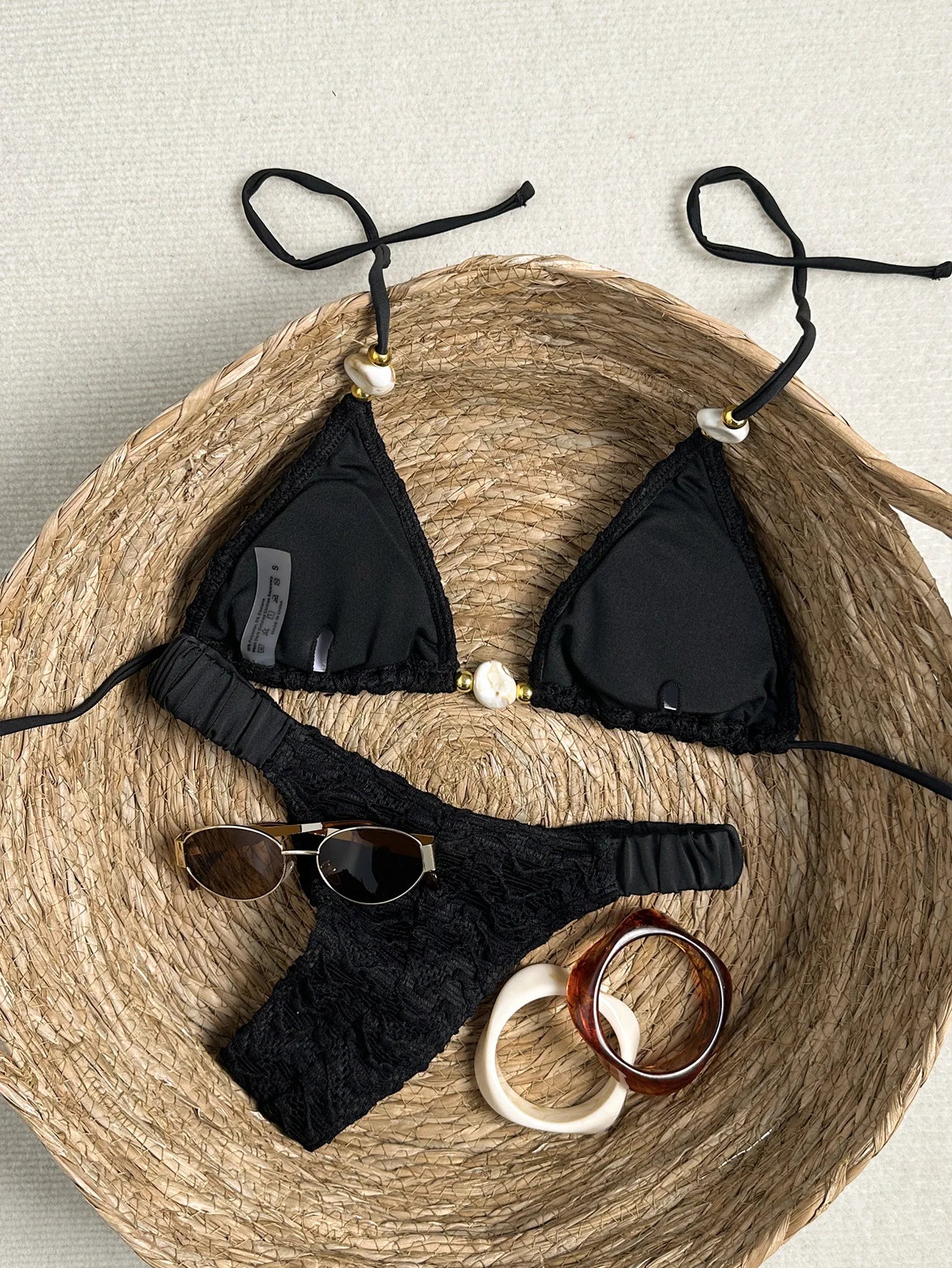 Sexy Beige Black Micro Bikini Set