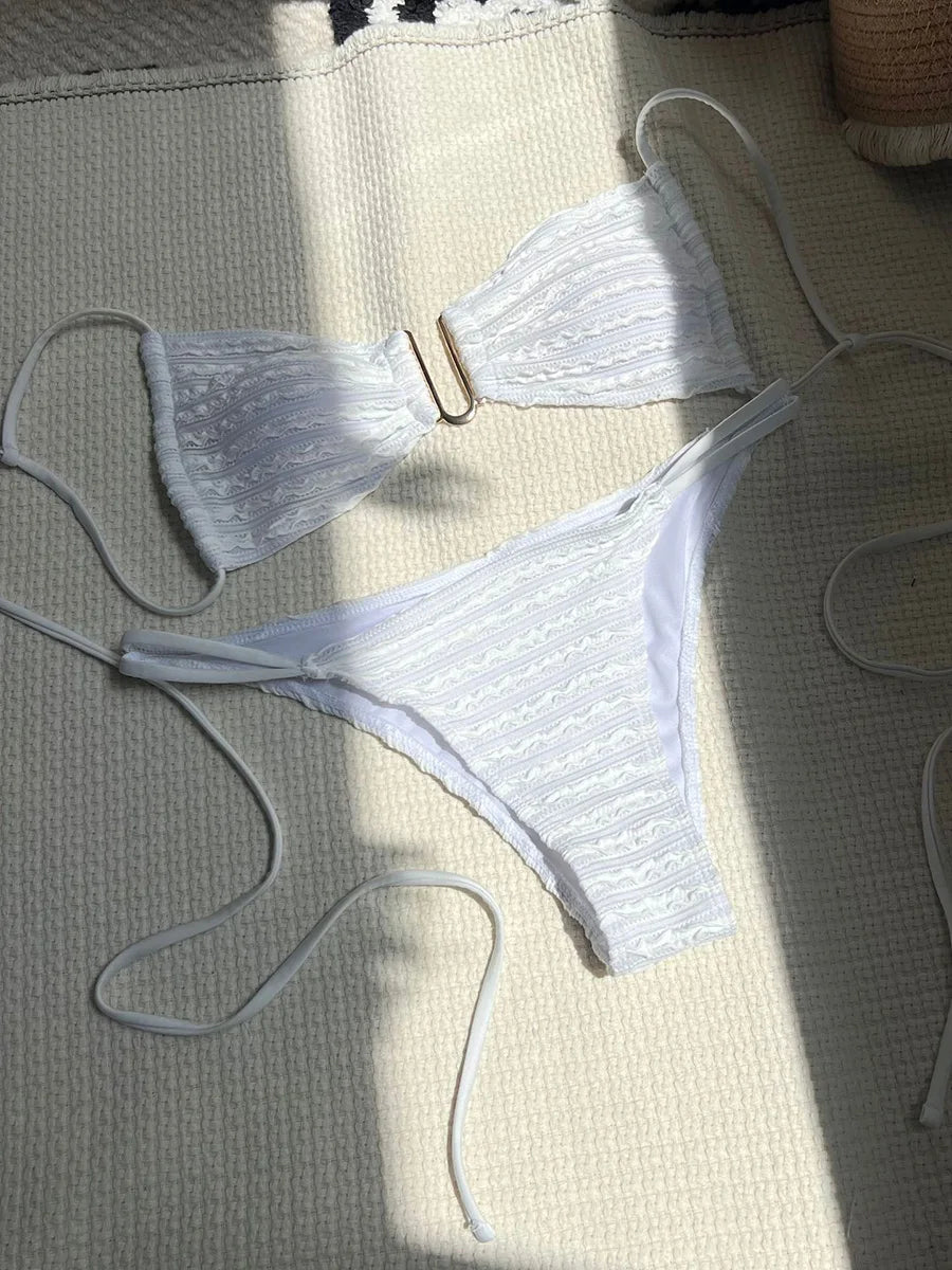Wrinkled U Ring Bandeau Bikini