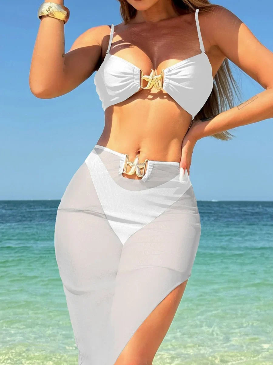 With Mesh Skirt High Cut Brazilian Bikini