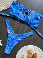 Floral Printed Wrinkled Bandeau Bikini