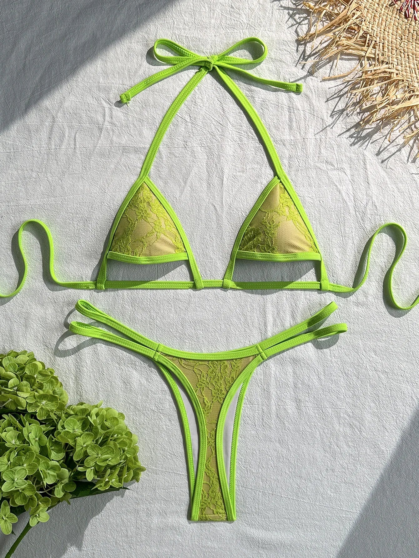 Sexy Black White Lace Bikini Set