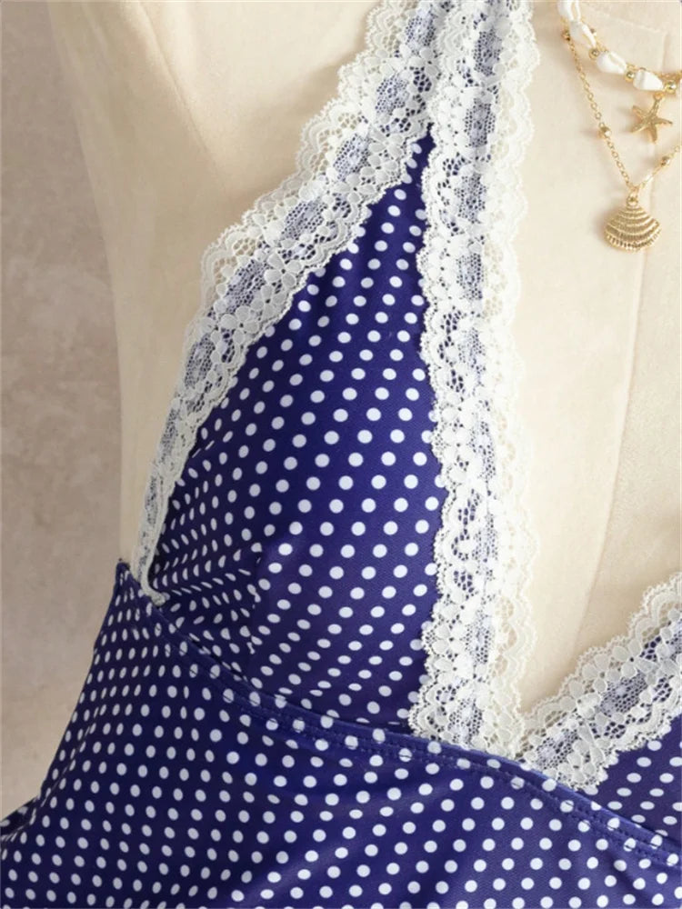 Sexy Blue Polka Dot Print Bikini Set