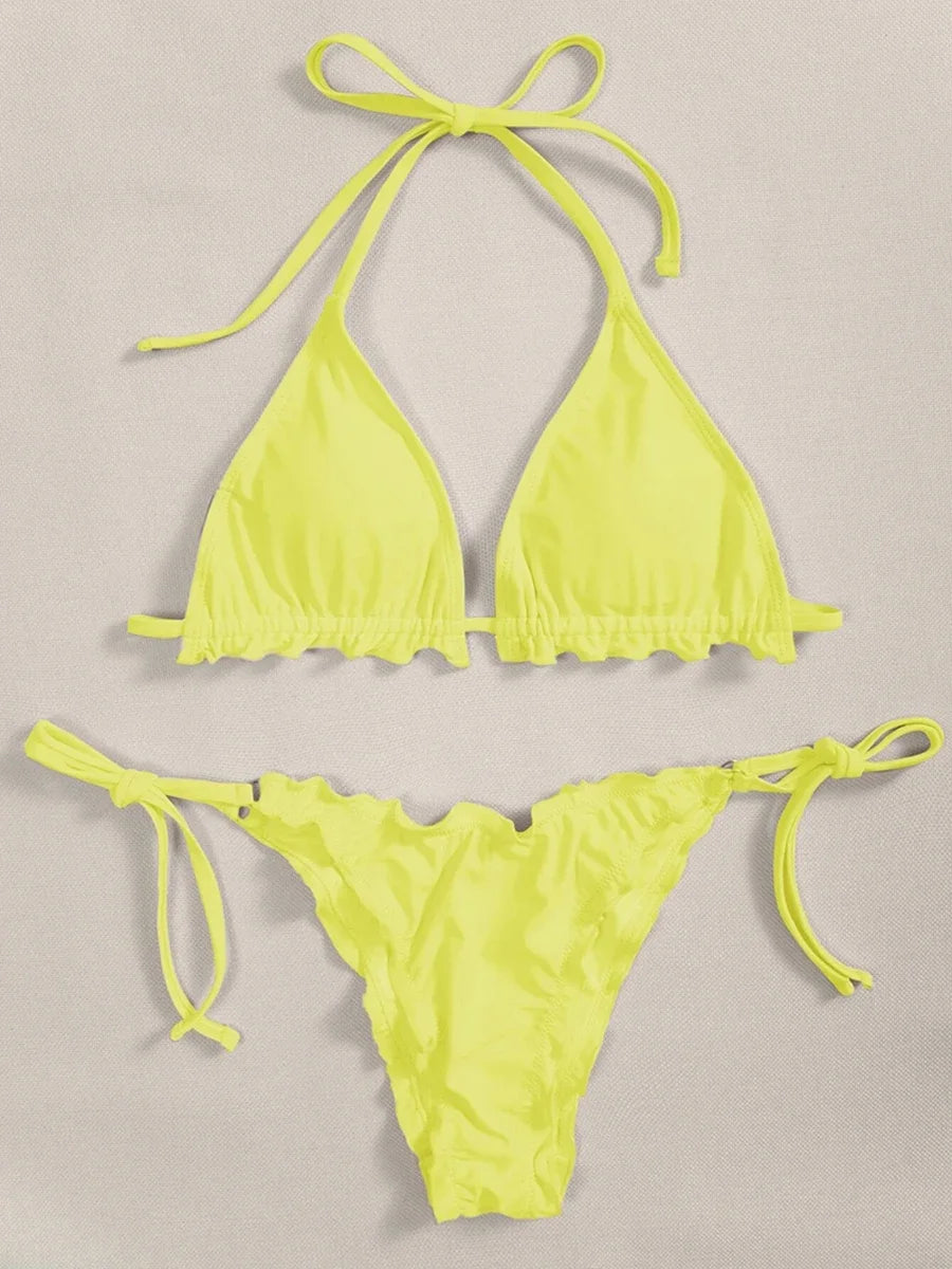 Halter String Ruffled Frilled Bikini