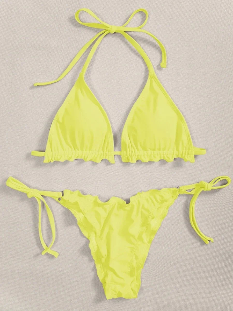 Halter String Ruffled Frilled Bikini