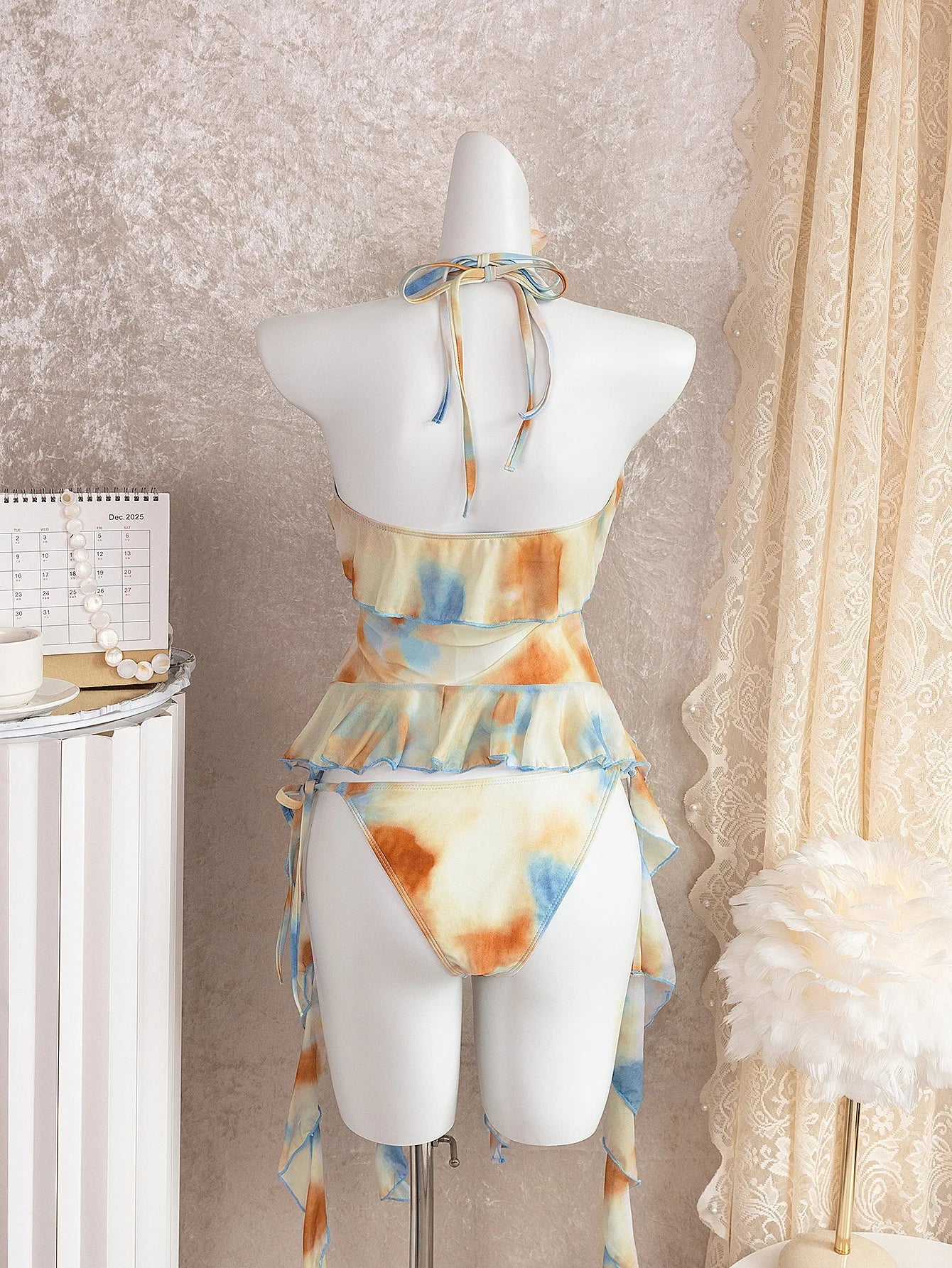 Sexy Beige Tie Dye Gradient Bikini Set