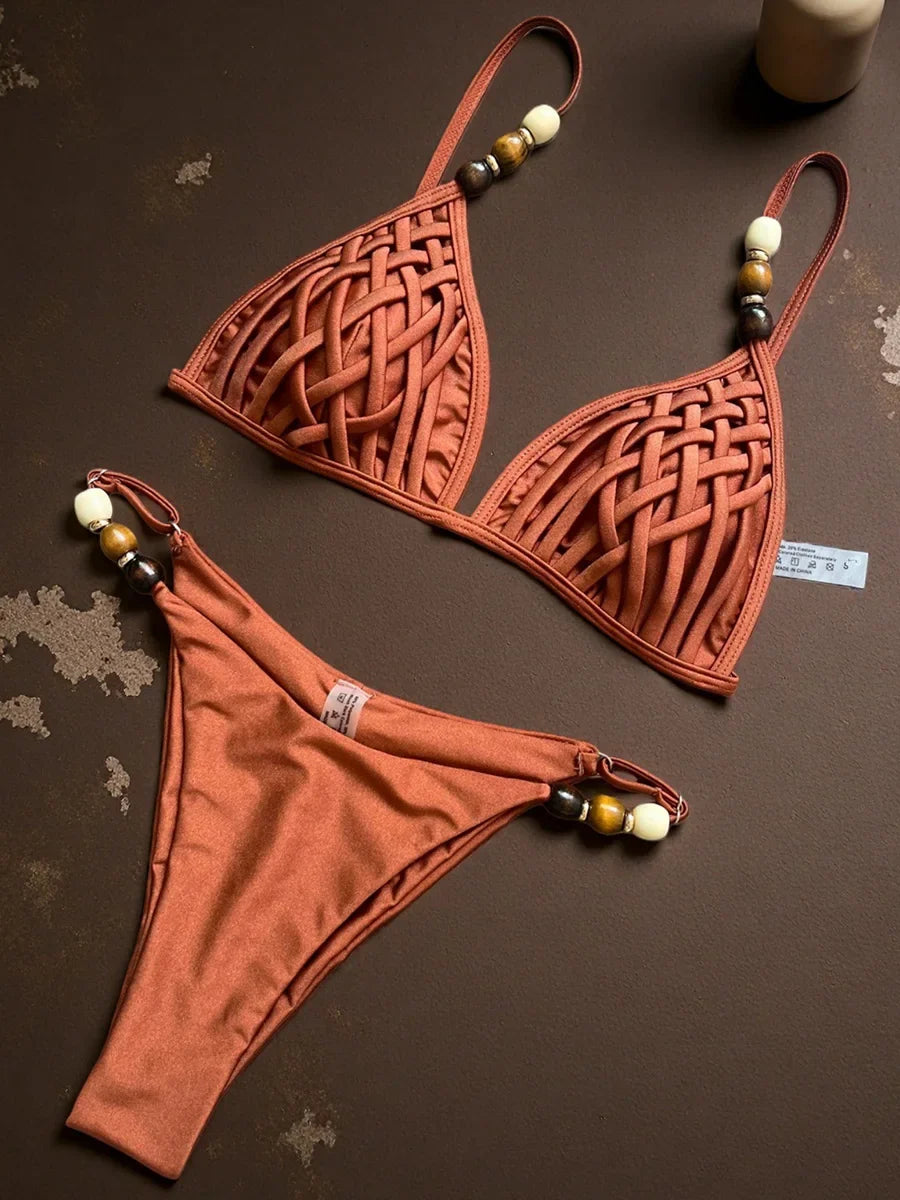 Beads Cross Bandage Bikini