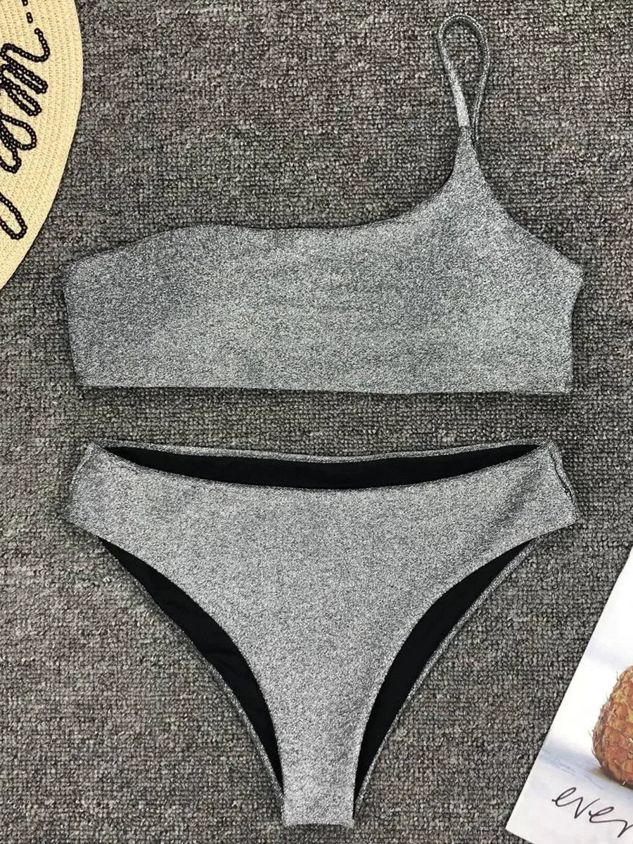 Sexy Shiny Sparkling One Shoulder Bikini