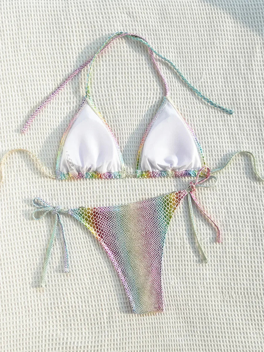 Colorful Snake Skin Halter Strappy Bikini