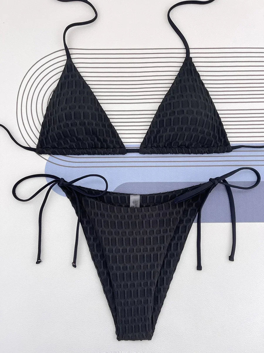 Halter Wrinkled Mini Micro Bikini