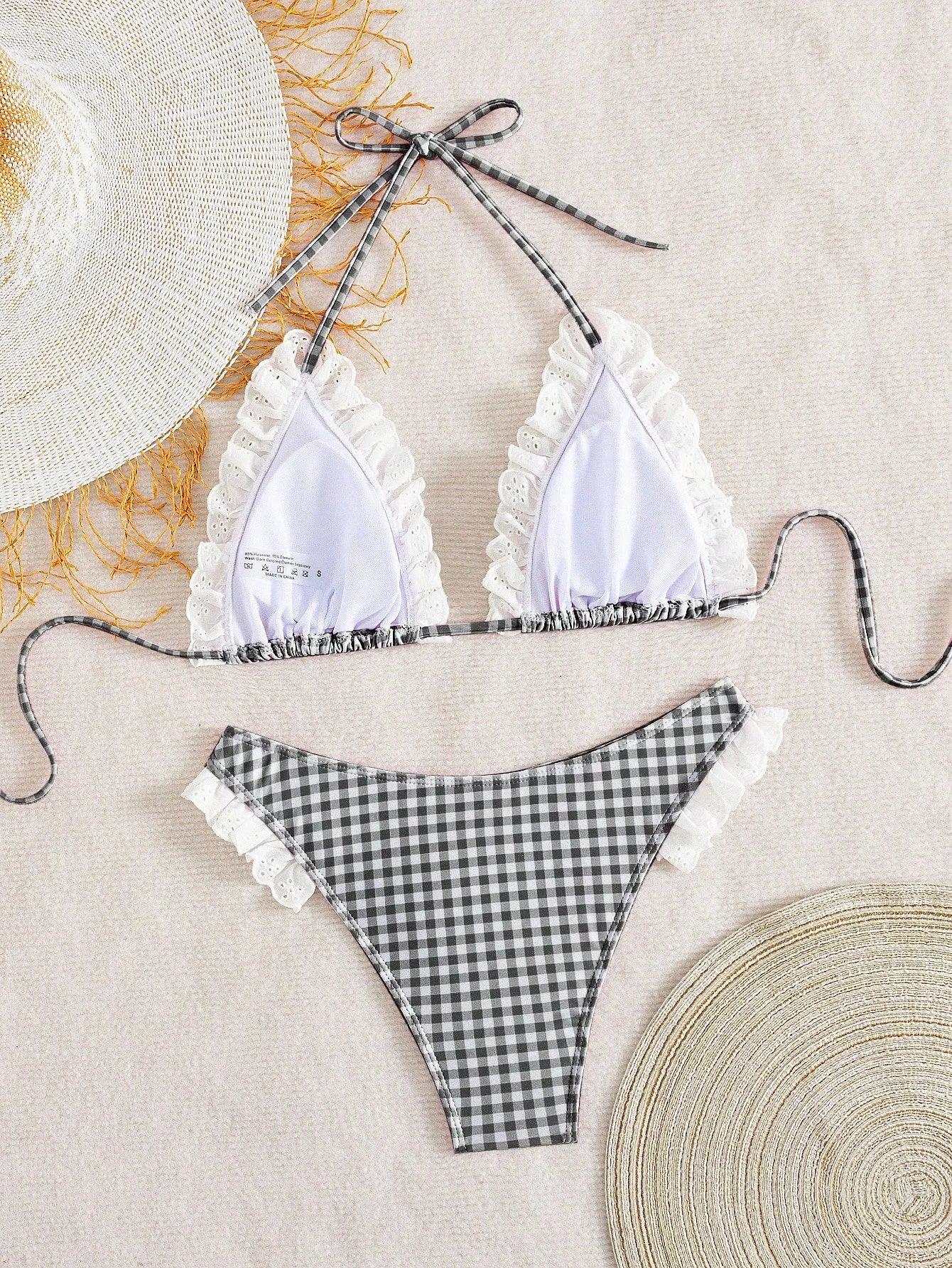 Cute Pink Plaid Print Micro Bikini