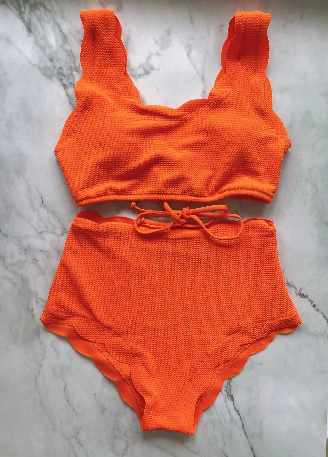 Solid Blue Two Pieces Swimsuit