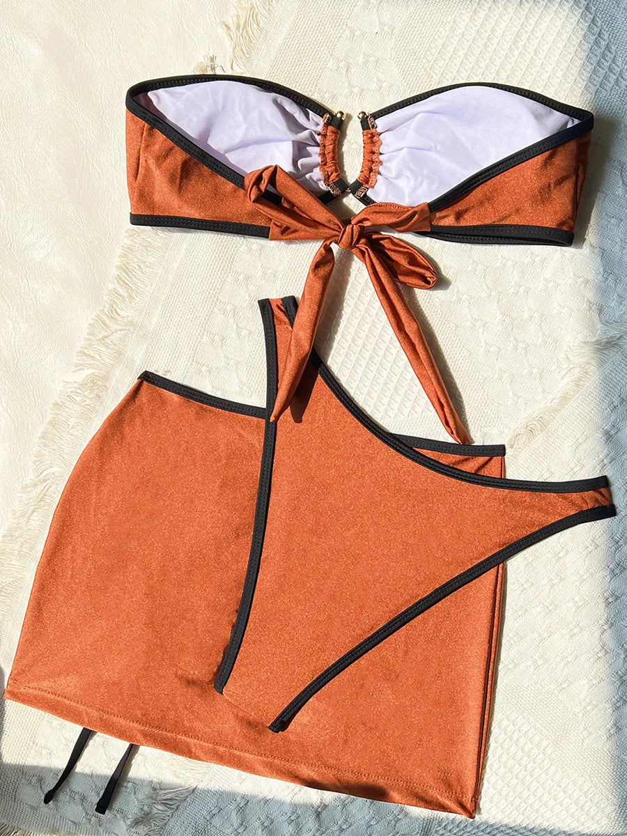 With Skirt Bandeau Brazilian Bikini