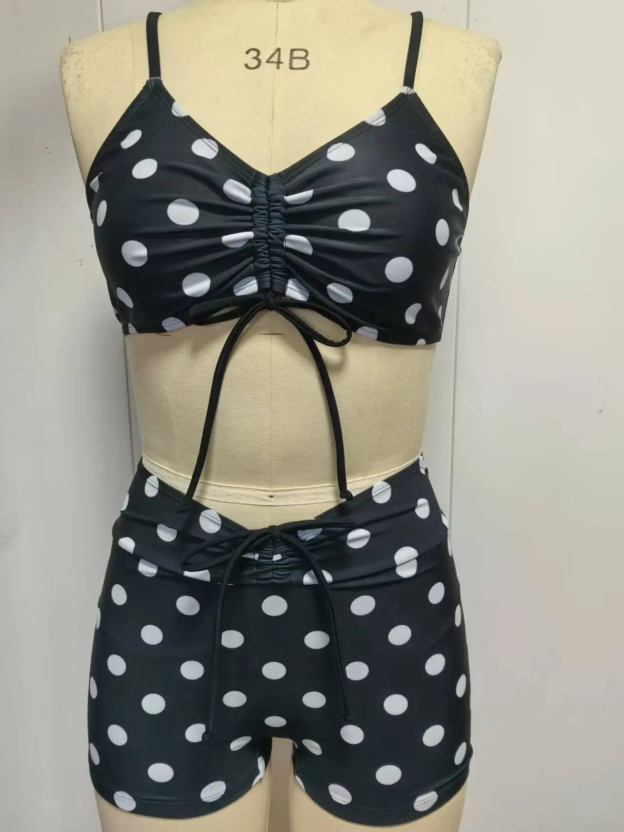 Vintage Black Polka Dot Print Bikini Set
