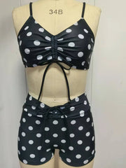 Vintage Black Polka Dot Print Bikini Set
