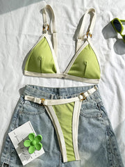 Splicing Ribbed High Cut Ring Mini Micro Bikini