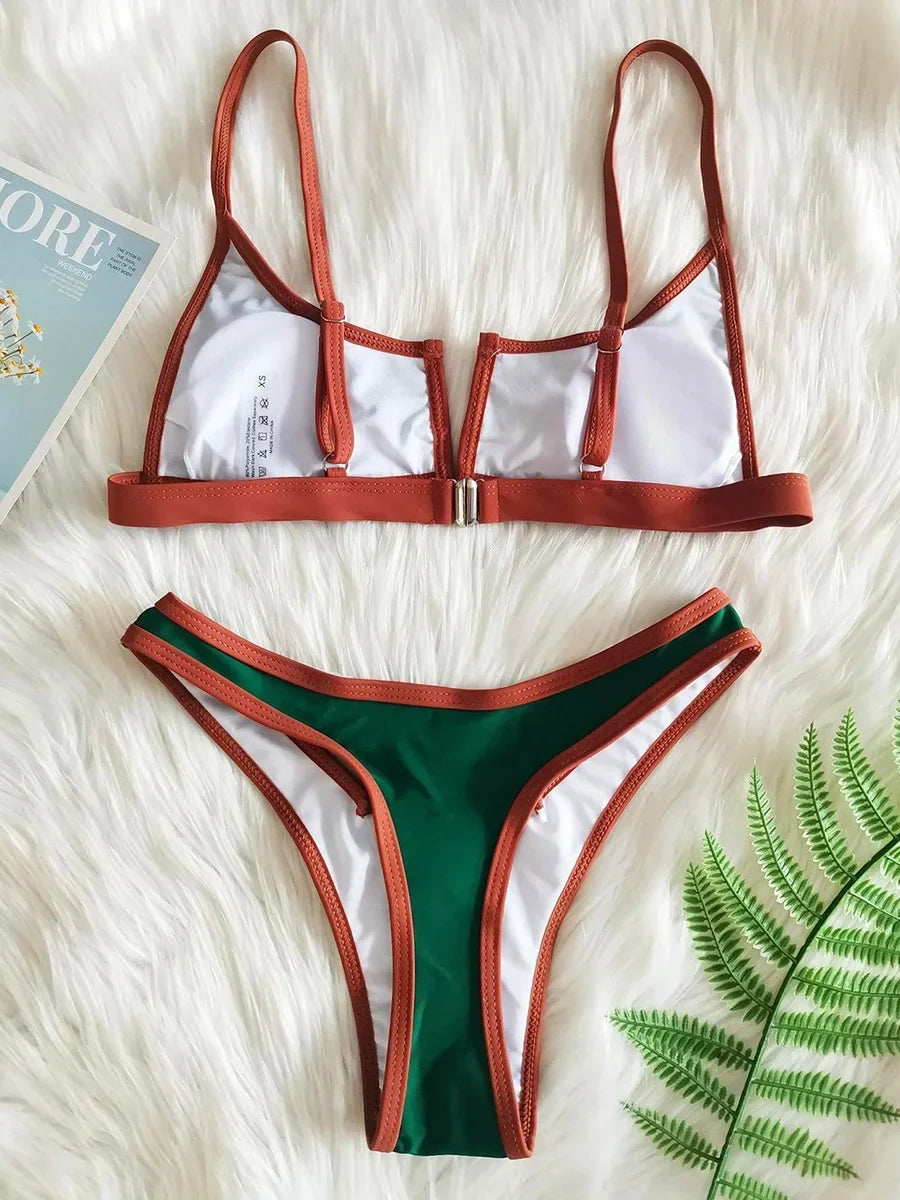 Splicing V Shaped Micro Thong Bikini