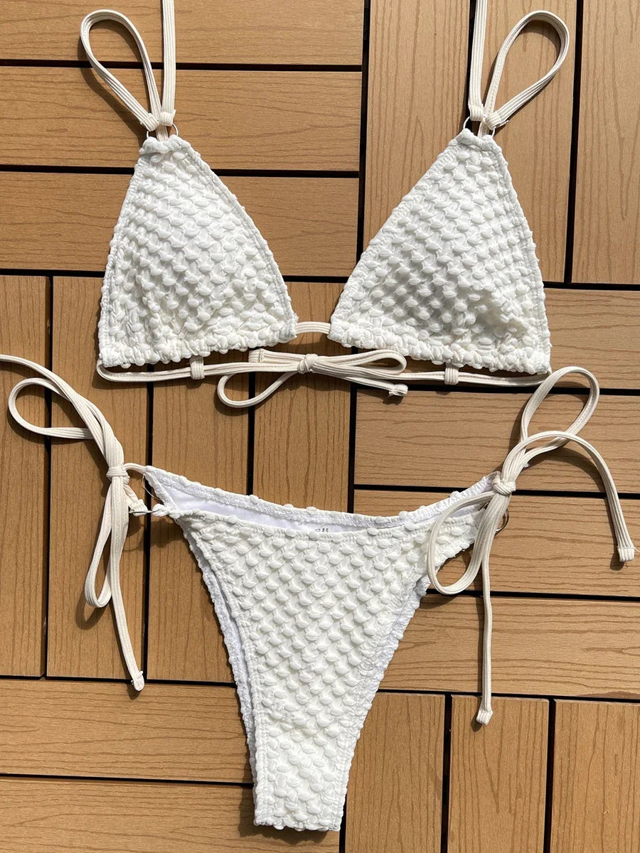 Sexy Wrinkled Strappy Halter Bikini