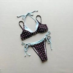 Sexy Brown Polka Dot Print Patchwork Bikini Set