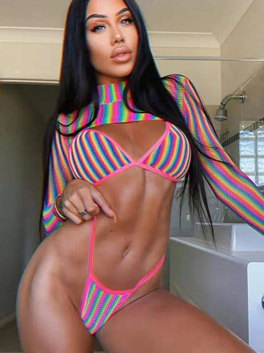 Sexy Long Sleeve Striped Bikini