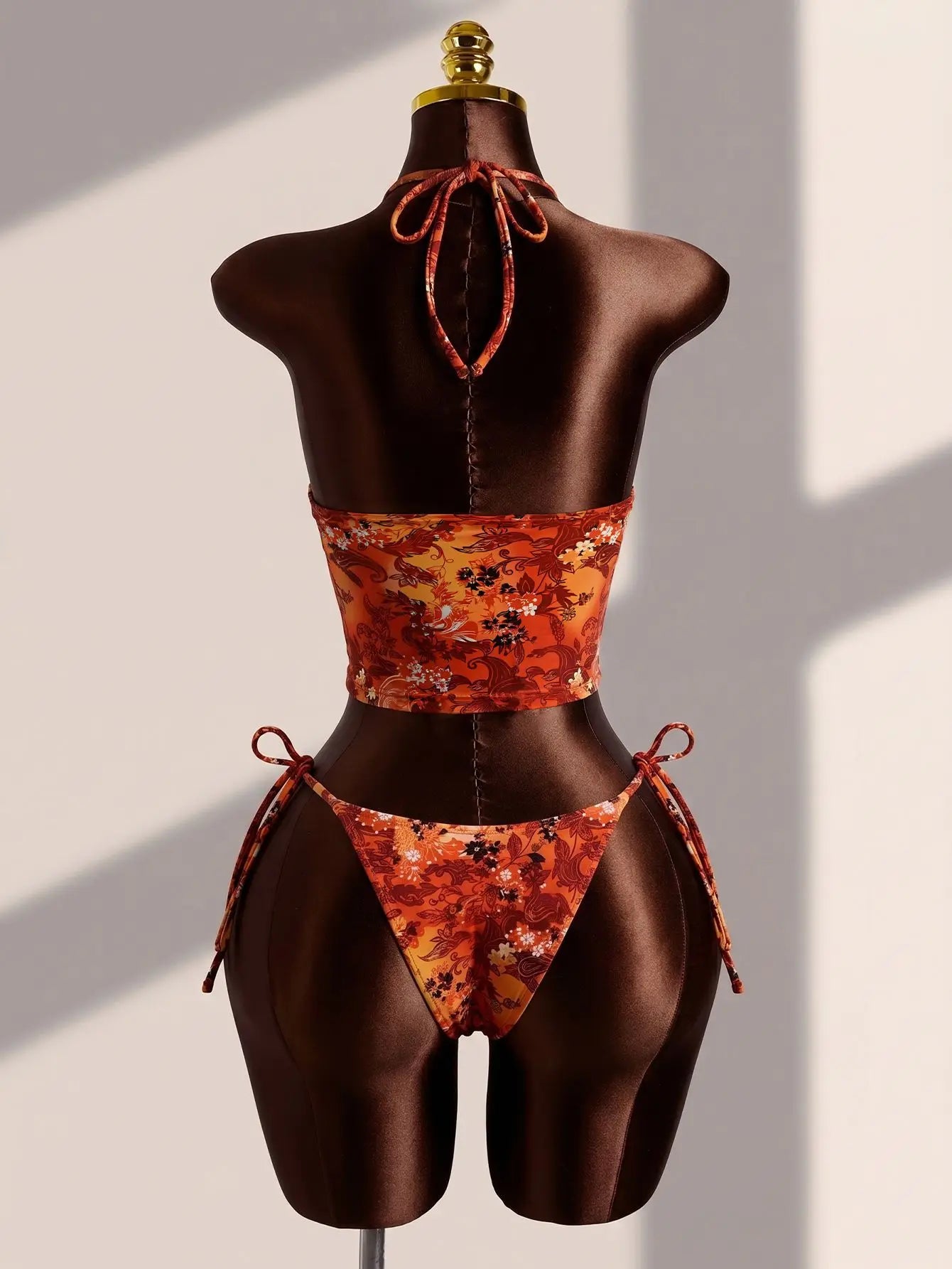 Sexy Orange Floral Print Bikini Set