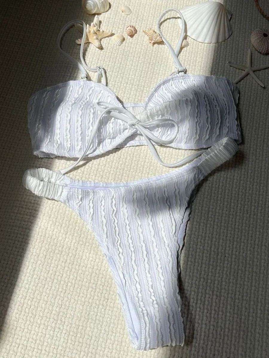 Wrinkled Crinkled Tie Knotted Bikini