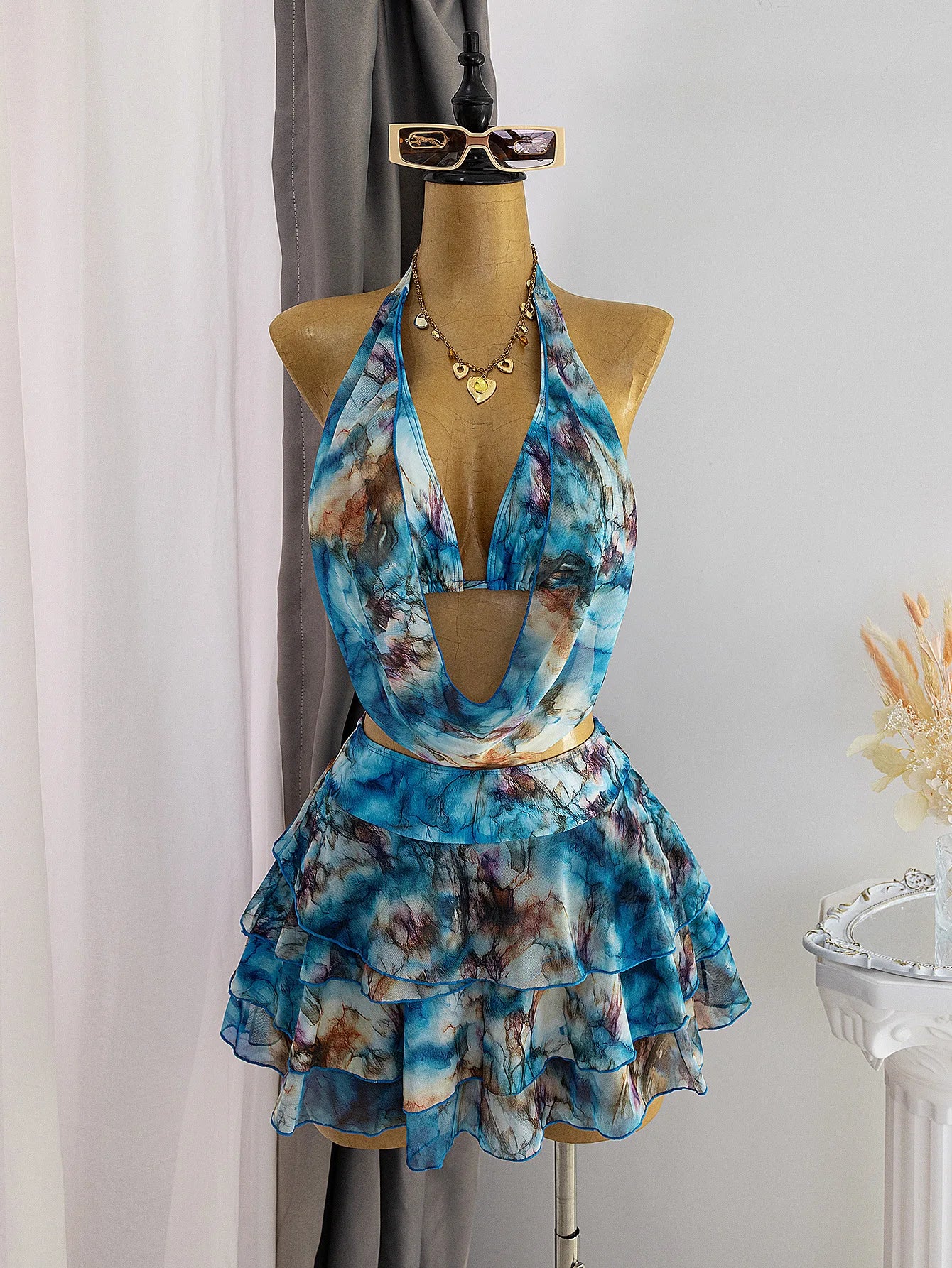 Vintage Blue Tie Dye Gradient Bikini Set