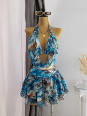 Vintage Blue Tie Dye Gradient Bikini Set