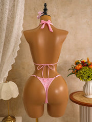Sexy Mesh 3D Flower Cover Up 3 Piece Bikini Set