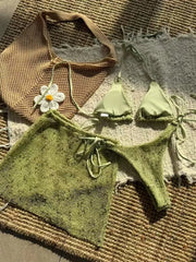 With Fishnet Sarong Skirt Halter Micro Bikini