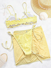 With Mesh Skirt Wrinkled Halter Ruffled Bikini