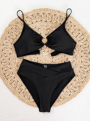 Black Metal Ring Linked Cut Out Push Up Swimsuit