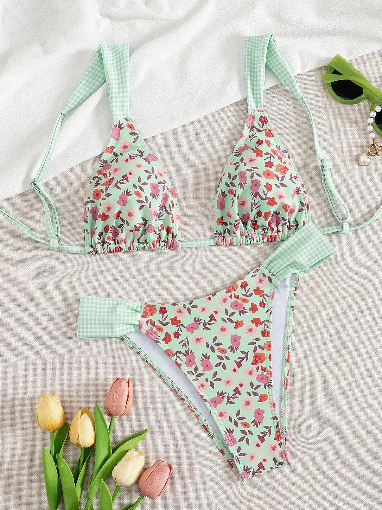 Sexy Blue Floral Print Micro Bikini