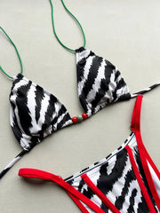 Sexy Red Zebra Print Patchwork Bikini Set
