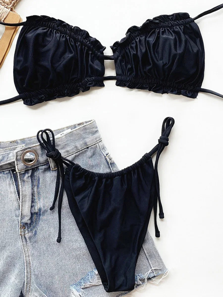 Pleated Ruched Ruffled Frill Bikini