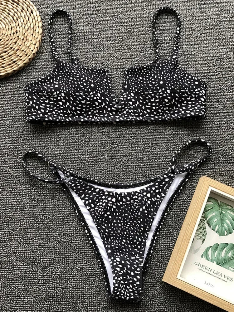 Ribbed Polka Dot Bikini