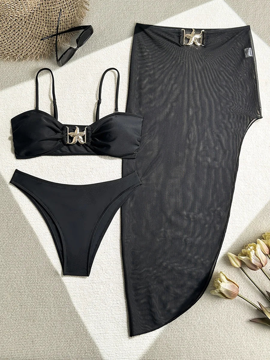 With Mesh Skirt High Cut Brazilian Bikini