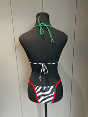 Sexy Red Zebra Print Patchwork Bikini Set